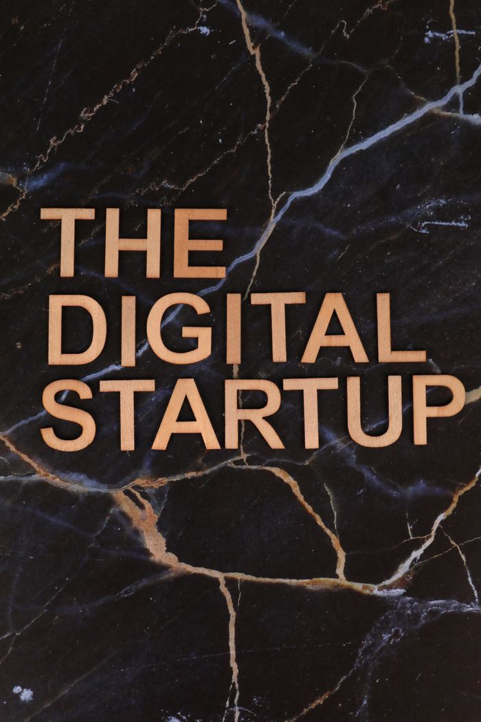 Elegant black marble background with bold text 'The Digital Startup'. Perfect for business and technology themes.